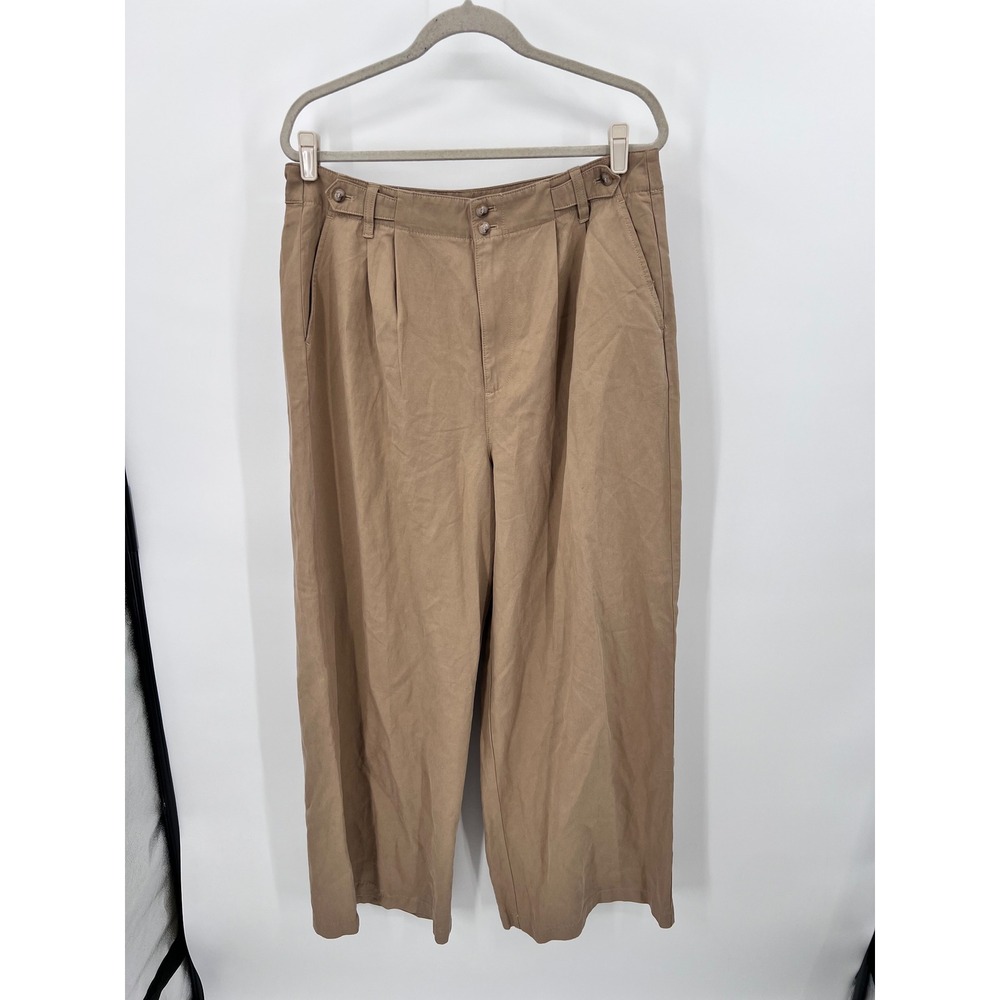 Madewell Harlow Pleated Wide Leg Pants Khaki Tan Lyocell Linen Blend   14 NWT